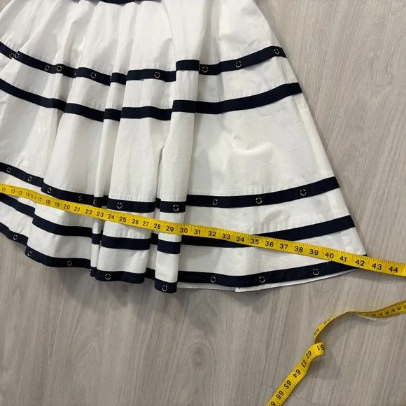 Cache Skirt Women White Navy Stripe A-Line Midi Skirt Cotton Size 10 - Picture 8 of 14